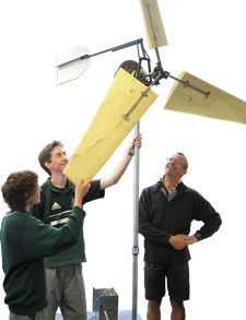 Teacher Ian Watson and Kevin with his wind turbine
