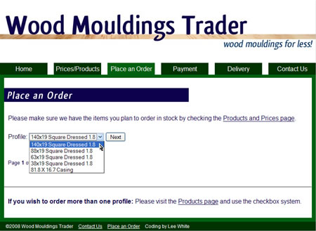 Screenshot from the ordering page of Lee's website