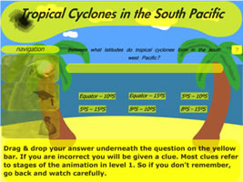 Download and view the Shockwave (.swf) file from the CD-ROM (887kb) Screenshot from Maria's Tropical Cyclone flash project