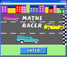Opening screen of the Maths Racer program