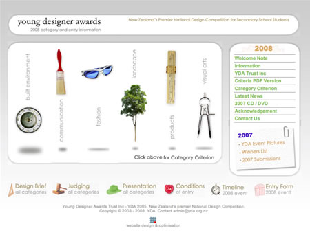 Homepage for the Young Designer Awards