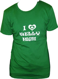 Screen-printed t-shirt with 'I [heart] Welly High' on it