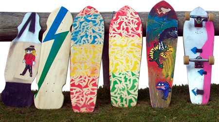 Finished skateboards at test day and awards ceremony