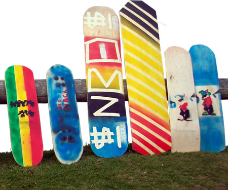 Finished skateboards at test day and awards ceremony