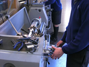 Student working on a lathe