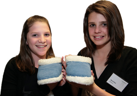 Cayleigh and Sara with the heated slippers