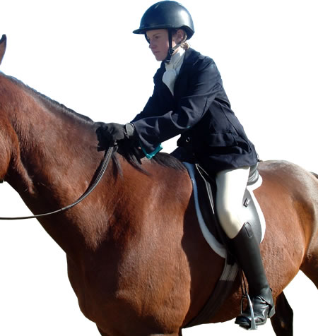 Ruby's client in the outfit, riding her horse