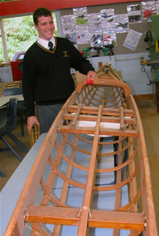 Sam with his kayak's frame