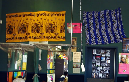 Fabric samples on the wall