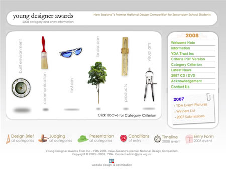 Homepage for the Young Designer Awards